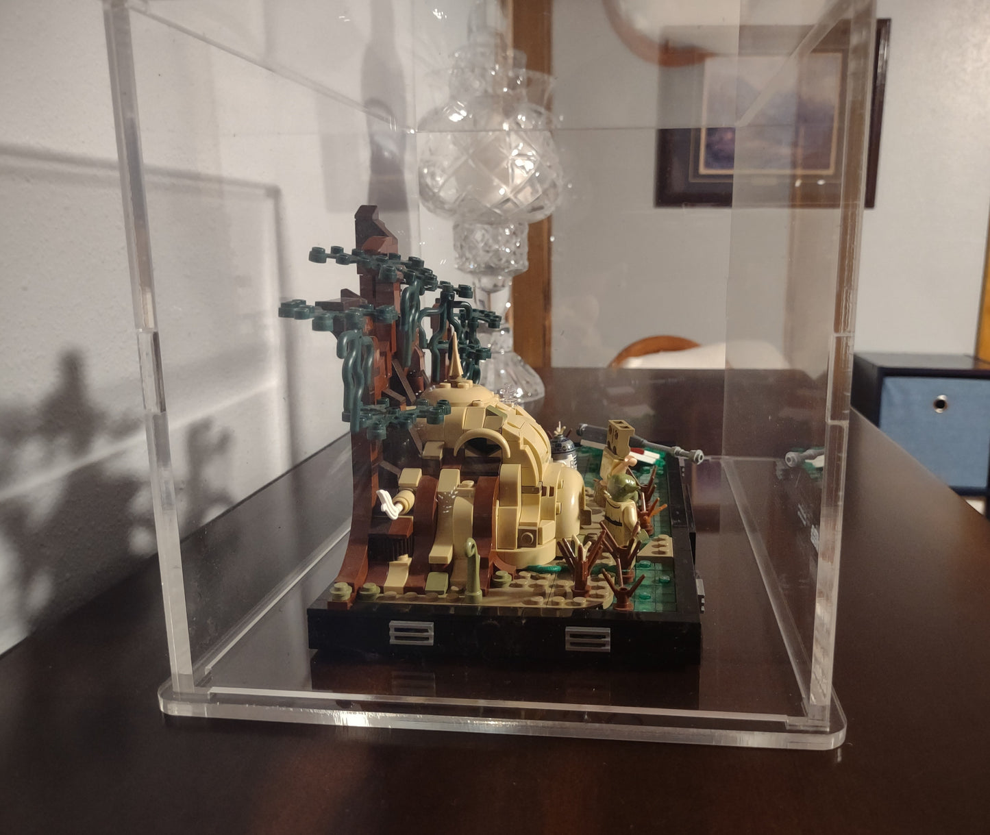 Large diorama lego display case side view