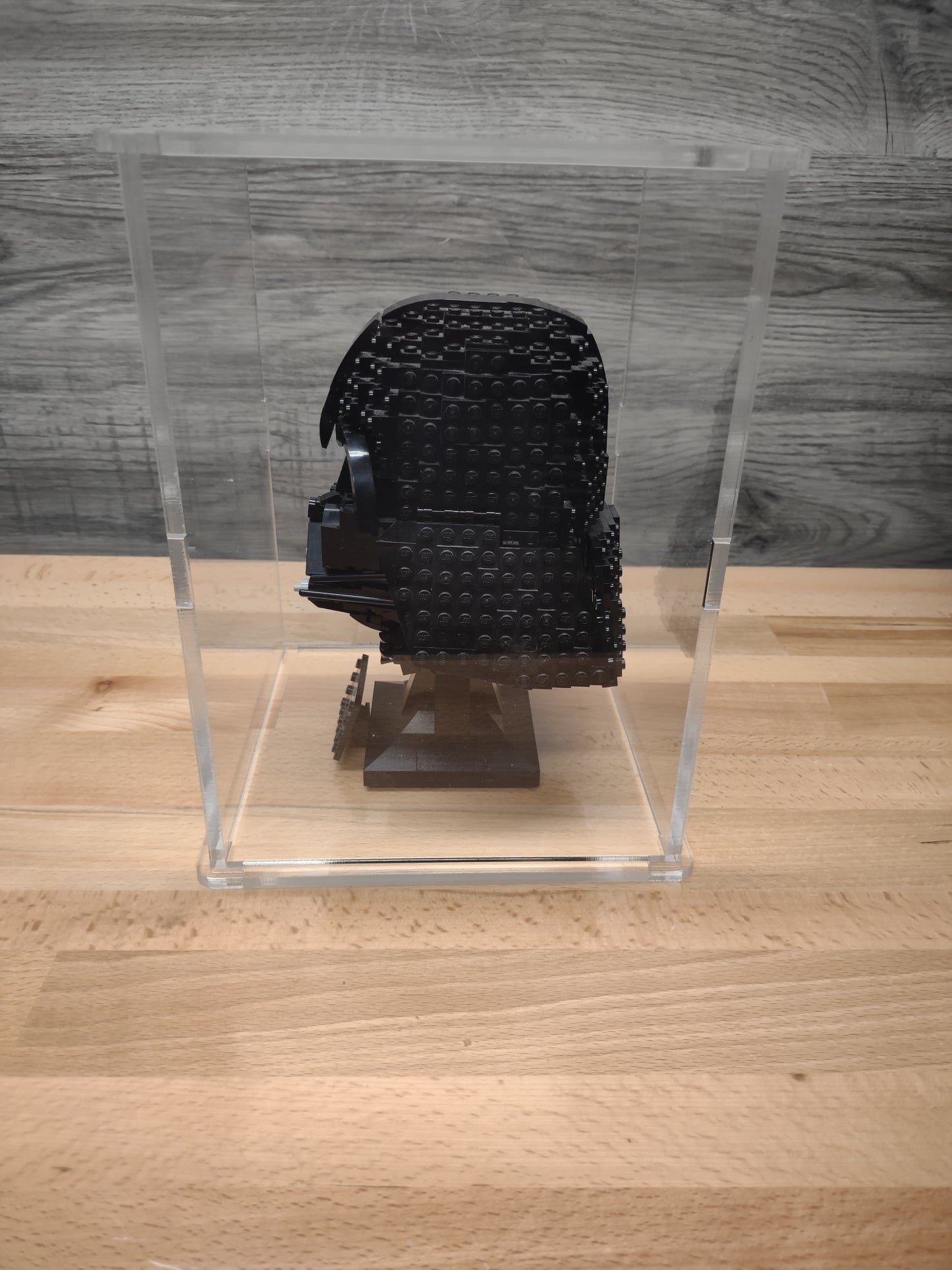 Lego helmet display case side view